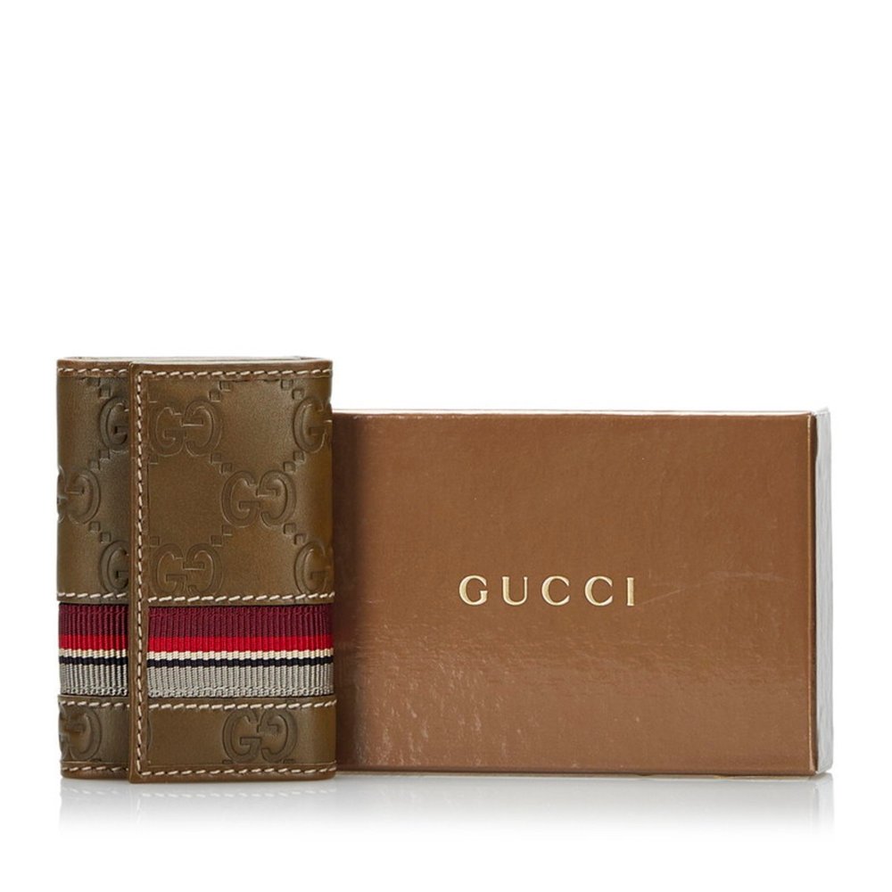 GUCCI Shima 6 Row Key Case 138077 Khaki Leather Men's - Picture 9 of 10